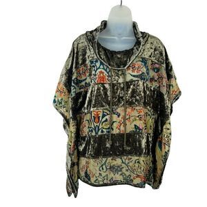 Dor Dor Couture Top Womens Small Mix Media Burnout Velvet Sheer Boho Cowl Neck